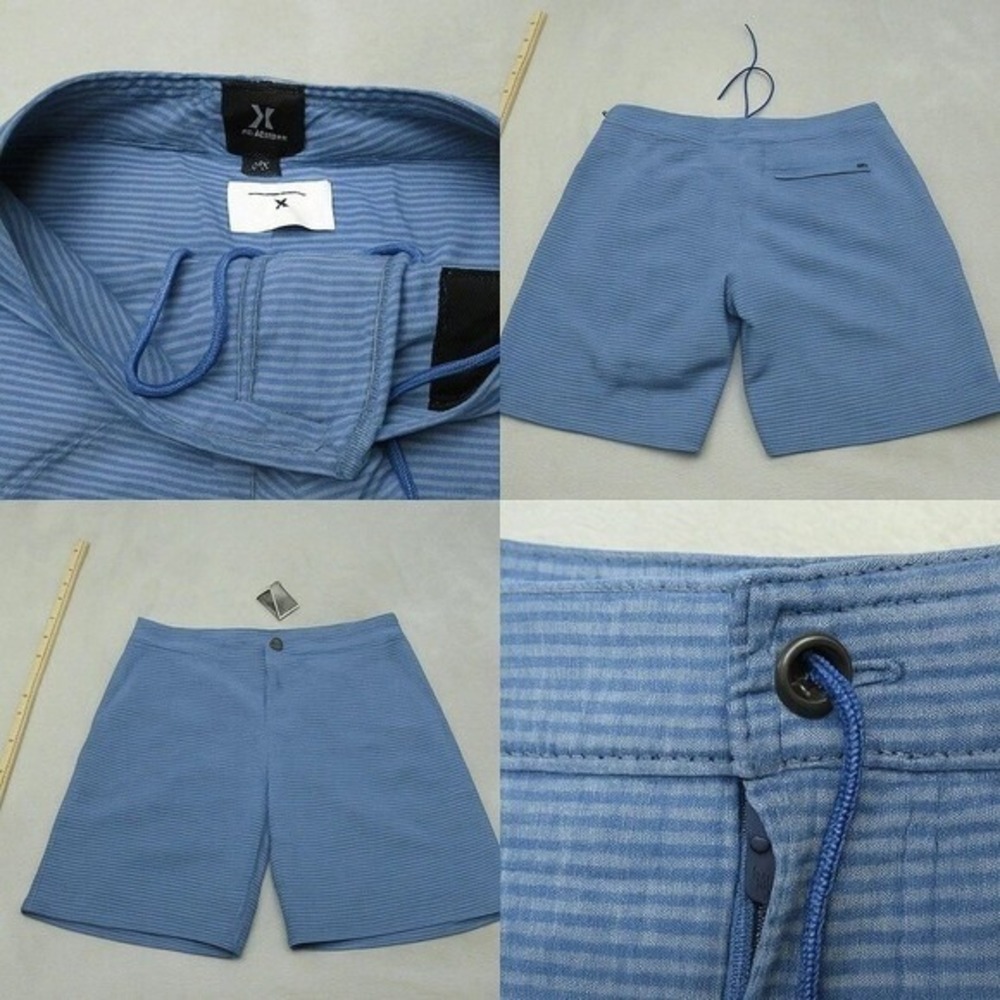 MPG Swim Shorts Mens 36 Blue Stripe Hover Unlined Golf Beach Zip Pocket 8" NEW